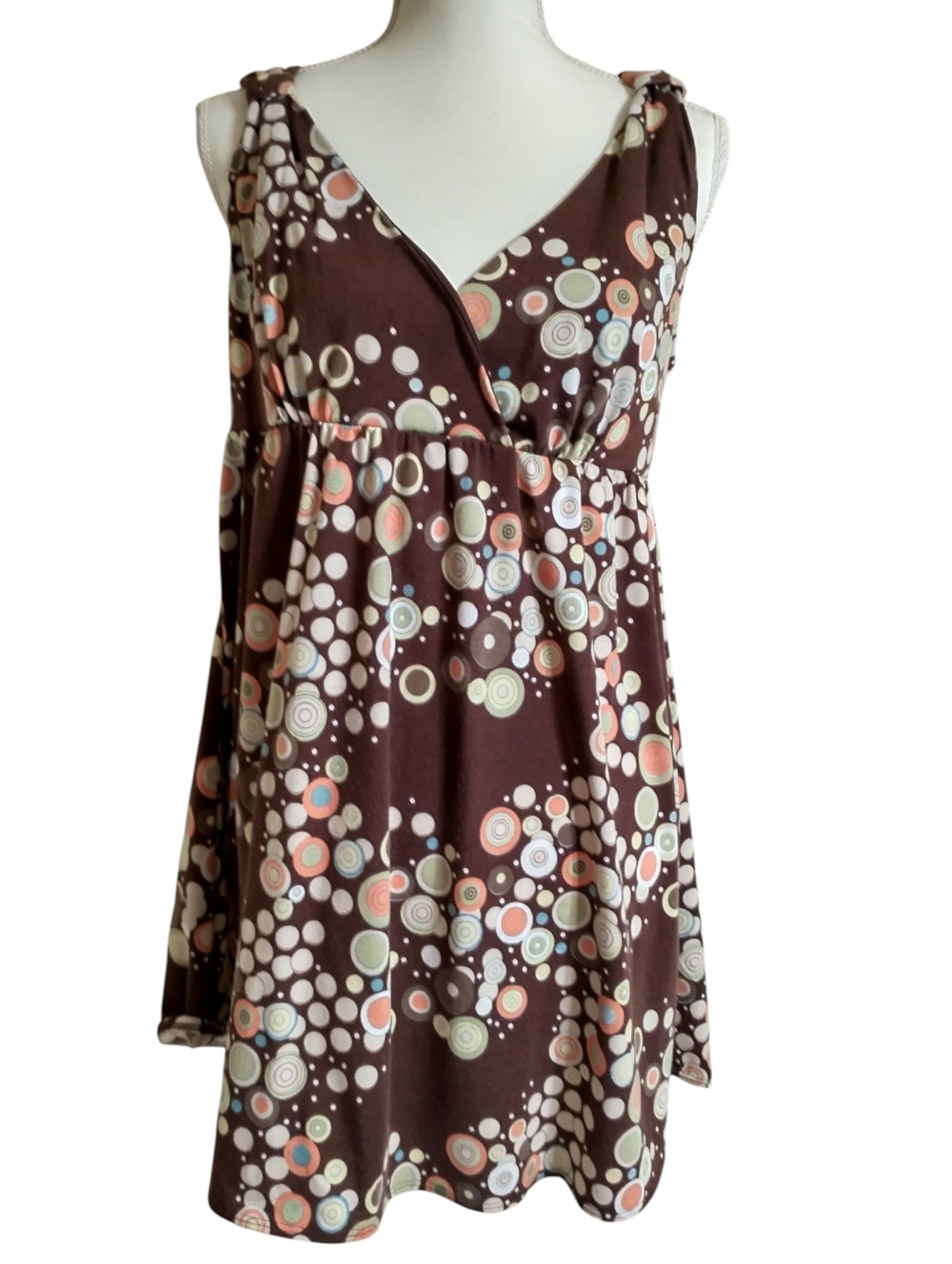 Brown Sleeveless Top with Circular Print